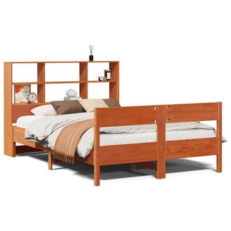 Berkfield Home Bookcase Bed without Mattress Wax Brown 160x200cm Solid Wood Pine | Size: 160x200 cm