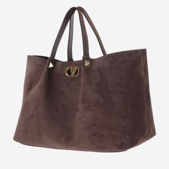 Valentino Garavani Womens Suede Rockstud Shoulder Bag Brown
