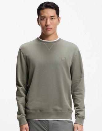 HUGO BOSS Mens BOSS Orange Westart Mens Crew Neck Sweatshirt With Logo Patch - Open Grey 076 - Tan - Size: 40
