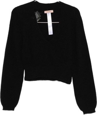 Twin-Set Cropped Black Sweater With Deep V-Neckline