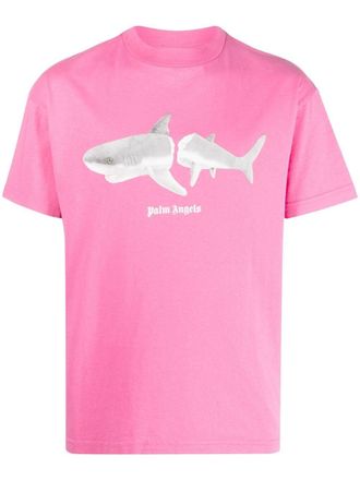 Palm Angels T-shirt in cotone biologico con stampa squalo - Rosa