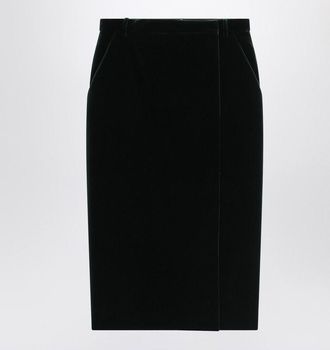 Saint Laurent Womens Green Velvet Wrap Midi Skirt - Black Cotton - Size EU 40 (Womens)