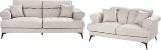 Beliani Modern Fabric Sofa Set 2 and 3 Seater with Adjustable Headrests Taupe Skive