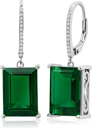 MAX + STONE 925 Sterling Silver Emerald Cut Gemstone Dangle Earrings with White Topaz Accent