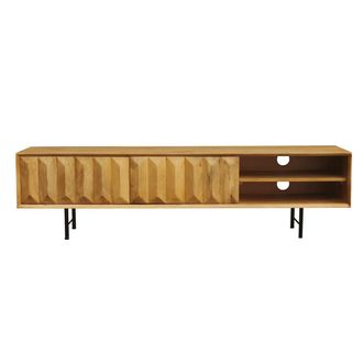 Miliboo Miliboo - Mueble Tv De Madera Clara De Mango Macizo Con Grabado 160 Cm Agra