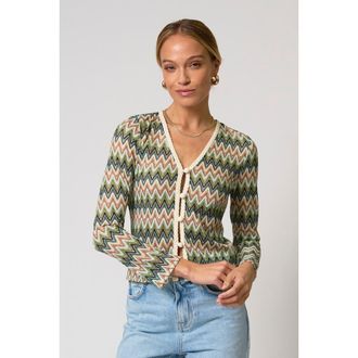Central Park West Celine Rainbow Crochet Button Front Cardigan in Neutral Multi at Nordstrom, Size X-Small