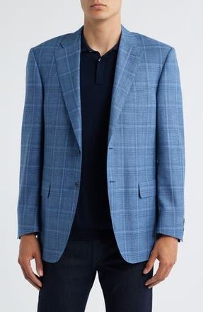 Canali Siena Regular Fit Blue Plaid Super Wool & Silk Blend Sport Coat at Nordstrom Rack, Size 43 Us / 54 Eu Short