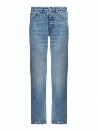 Ami Medium Blue Straight-Leg Denim Pants With Five-Pocket Design