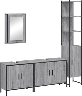 vidaXL Vidaxl - Set De Muebles De Ba&ntilde;o 4 Pzas Madera Contrachapada Gris Sonoma