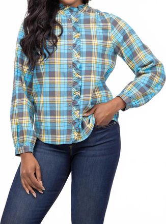 Xirena Nicholson Cotton Flannel Shirt In Turquoise Yellow Plaid