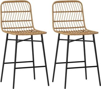 HOMCOM Homcom - conjunto de 2 taburetes altos de cocina taburetes de bar con respaldo y asiento de ratán carga 120 kg para bar cocina comedor marrón