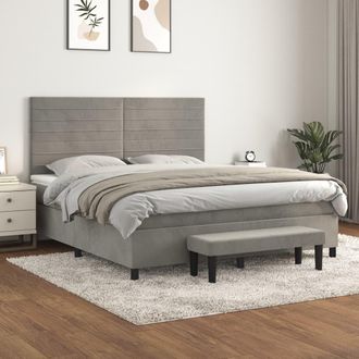 vidaXL Vidaxl - Cama Box Spring Con Colch&oacute;n Terciopelo Gris Claro 160x200 Cm