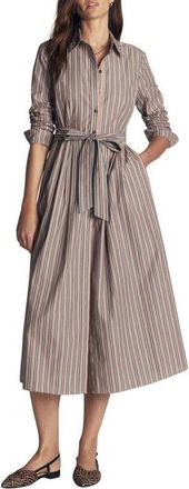 Boden Striped Cotton Shirt Dress in Camel/navy Tram Stripe at Nordstrom, Size 12