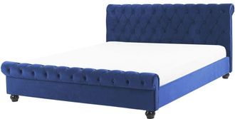 Beliani Beliani - Letto Imbottito in Velluto Blu con Rete a Doghe Gambe Nere 160 x 200 cm Avallon