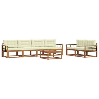 vidaXL Conjunto De Sof&aacute;s De Exterior Con Coj&iacute;n 7 Pcs Natural Y Crema Vidaxl