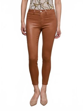 L'agence Margot High Rise Coated Skinny Pants In Cognac
