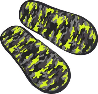 Generic Fleece Slippers Green Grey Camouflage Unisex Slipper Lightweight House Shoes For Men Room Travel M