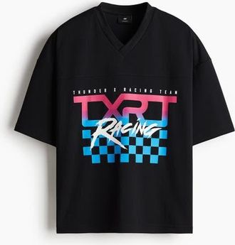 H&M Oversized Fit Printed Mesh T-shirt in Black/txrt at Nordstrom, Size Xx-Large