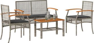 vidaXL Set De Muebles De Jard&iacute;n 4 Pzas Y Cojines Rat&aacute;n Sint&eacute;tico Gris Vidaxl