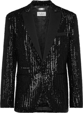 Philipp Plein Paillettes Herringbone Blazer - Heren - Blazers - Zwart - 4XL - Polyester - Jassen