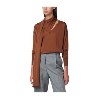 Roberto Collina V-neck Knitwear, female, Brown, Size: L Maglia Scollo V