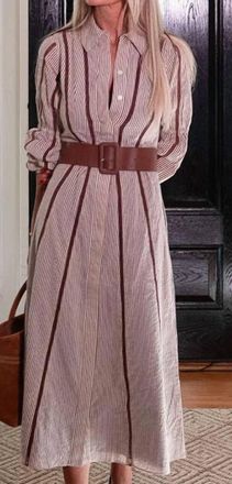 Sail to Sable Belted Shirt Dress In White/ Chocolate