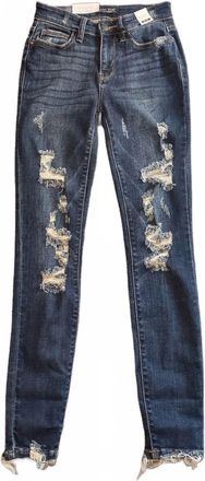 Judy Blue Womens Skinny Fit Frayed Hem Jeans In Medium Blue