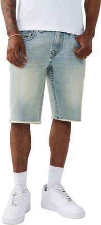 True Religion Ricky Frayed Straight Leg Denim Shorts in Pollen Bleach Light Wash at Nordstrom, Size 31