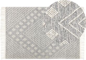 Beliani Beliani - Alfombra De Lana Blanco Gris 160 X 230 Cm Hecho A Mano Patr&oacute;n Geom&eacute;trico Savur