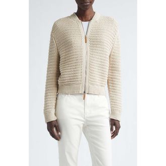 Lafayette 148 New York Textured Stitch Wool & Cotton Bomber Cardigan in Soy at Nordstrom, Size Medium
