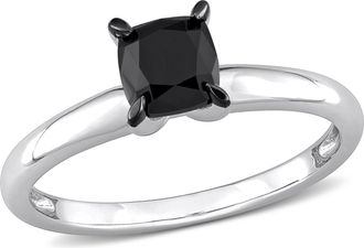 Mimi & Max 1ct TW Cushion Cut Black Diamond Solitaire Engagement Ring 14k White Gold