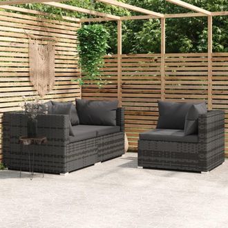 vidaXL Vidaxl - Set De Muebles De Jard&iacute;n 3 Pzas Y Cojines Rat&aacute;n Sint&eacute;tico Gris