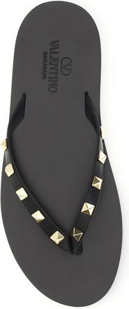 Valentino Garavani Mens Thong Sandals Rockstud Black Calf Leather