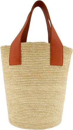 Sensi Studio Rustieke Canasta Tote met Leren Handvatten - Dames - Shoppers - Beige - ONE Size - Tassen