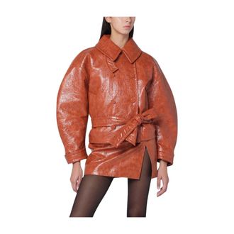 Andamane Abrigo de Cuero Marr&oacute;n con Mezcla &Uacute;nica - Jackets - Mujer - Marr&oacute;n - S