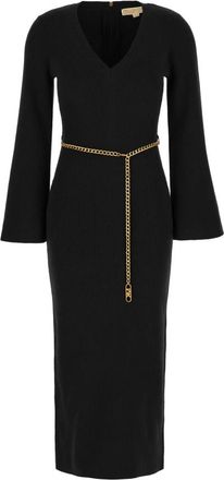 Michael Kors Wollen Mix Midi Jurk met Ceintuur - Dames - Kleedjes - Zwart - S - Wol - Kleedjes