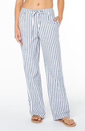 Roxy Mavericks Pleated Stripe Cotton Pants in Blue Horzn at Nordstrom, Size Xx-Large