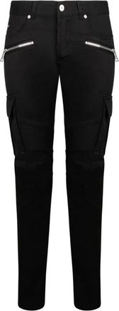 Balmain Zwarte Skinny Leg Broek met Rits - Heren - Slim Fit Broeken - Zwart - W29 - Katoen - Broeken