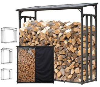 Quick Star Metall Kaminholzregal Au&szlig;en 130 X 70 X 185 Cm Mit Wetterschutz Transparent, Pro - 40 Mm Stahlprofil, Anthrazit, Wetterfest, Kapazit&auml;t 1,6 M&sup3; (2,5 Srm)