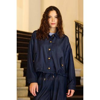 La petite &eacute;toile Oversized kort jasje van soepel denim, VELYO