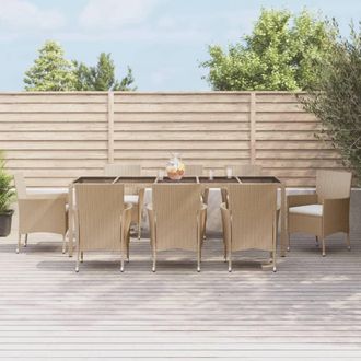 vidaXL Set Comedor De Jard&iacute;n 9 Pzas Con Cojines Rat&aacute;n Sint&eacute;tico Beige Vidaxl