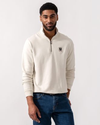 Belstaff Mens Quarter Zip Sweatshirt in Ivory Cotton - Size X-Large