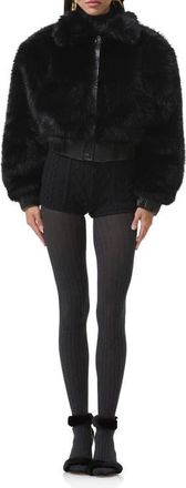 AFRM Adelaide Faux Fur Crop Coat in Noir at Nordstrom, Size X-Small