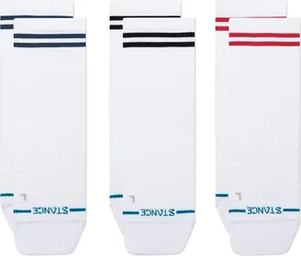Stance Lined Up Performance Assorted 3-Pack Mid Quarter Socks in White at Nordstrom, Size Large