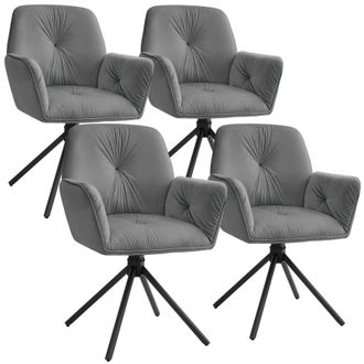 TecTake Swivel Chair Lenia Set Of 4 - Velvet Look Anthracite/Black in Dark Grey | Size: 4 Pack