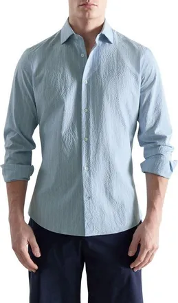 Mango Textured Pinstripe Button-Up Shirt in Sky Blue at Nordstrom, Size X-Small