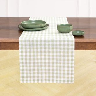 Solino Home Linen Table Runner for Dining Table, Holiday and Everyday Table Decor - Gingham Check in Sage at Nordstrom, Size Xx-Small