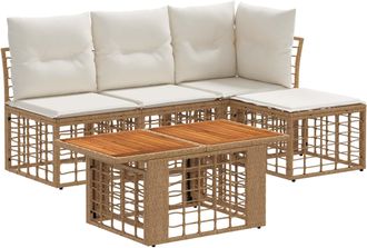 vidaXL Conjunto De Sof&aacute;s De Jard&iacute;n 5 Uds. Natural Y Crema Vidaxl