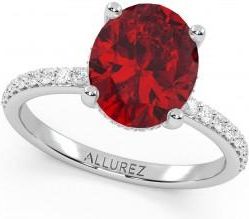 Allurez Oval Cut Lab Ruby with Hidden Lab Diamond Engagement Ring 14K White Gold (4.07ct)
