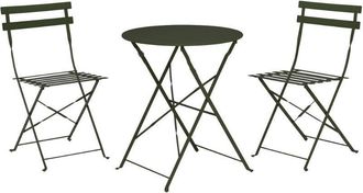 Progarden Ambiance Mesa 60 Cm + 2 Sillas Plegables Metal Verde Conjunto
